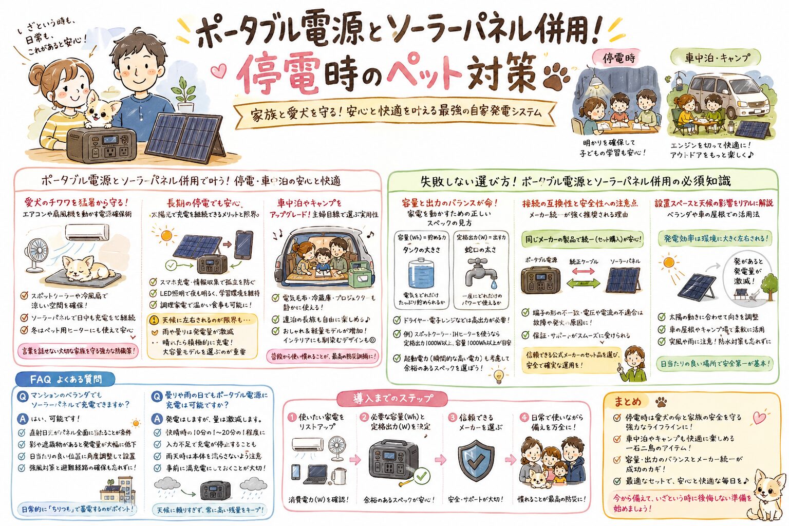 ポータブル電源とソーラーパネル併用！停電時のペット対策