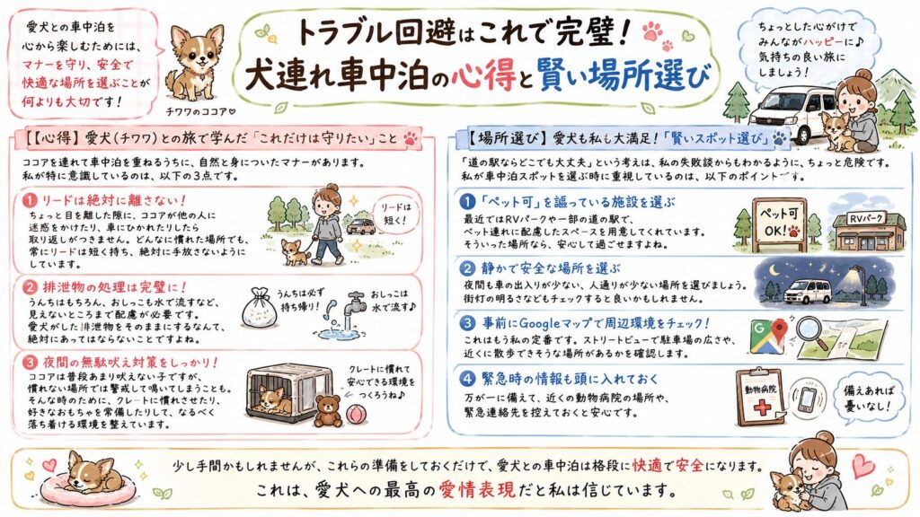 トラブル回避はこれで完璧！犬連れ車中泊の心得と賢い場所選び