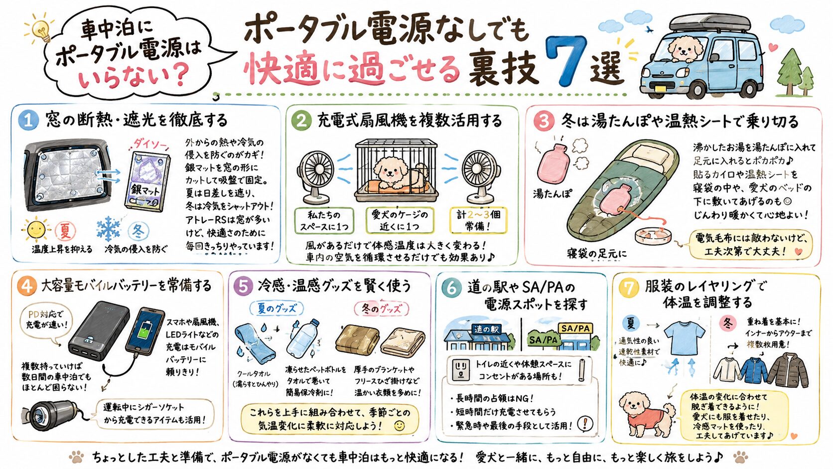 車中泊にポータブル電源はいらない？ポータブル電源なしでも快適に過ごせる裏技7選