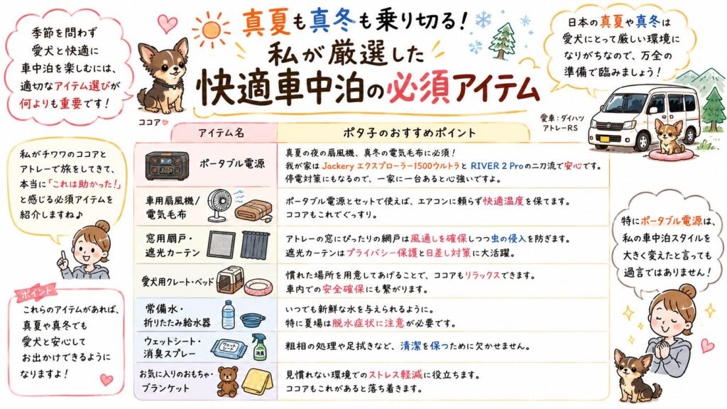真夏も真冬も乗り切る！私が厳選した快適車中泊の必須アイテム