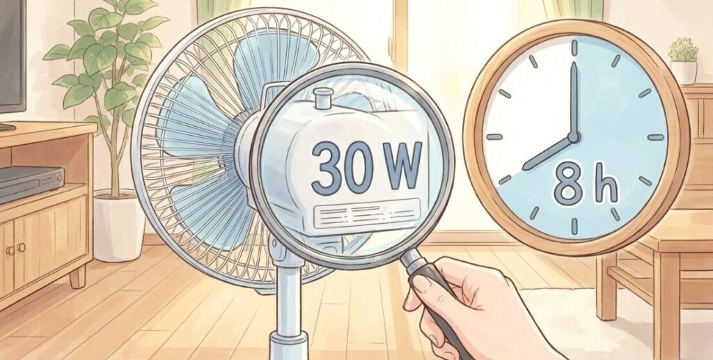 ステップ2：各家電の消費電力（W）と、使いたい時間（h）を調べる