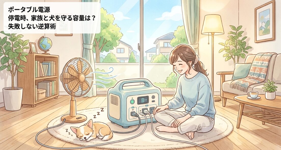 ポータブル電源 停電時、家族と犬を守る容量