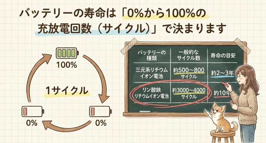 充放電の回数とバッテリーの寿命の関係