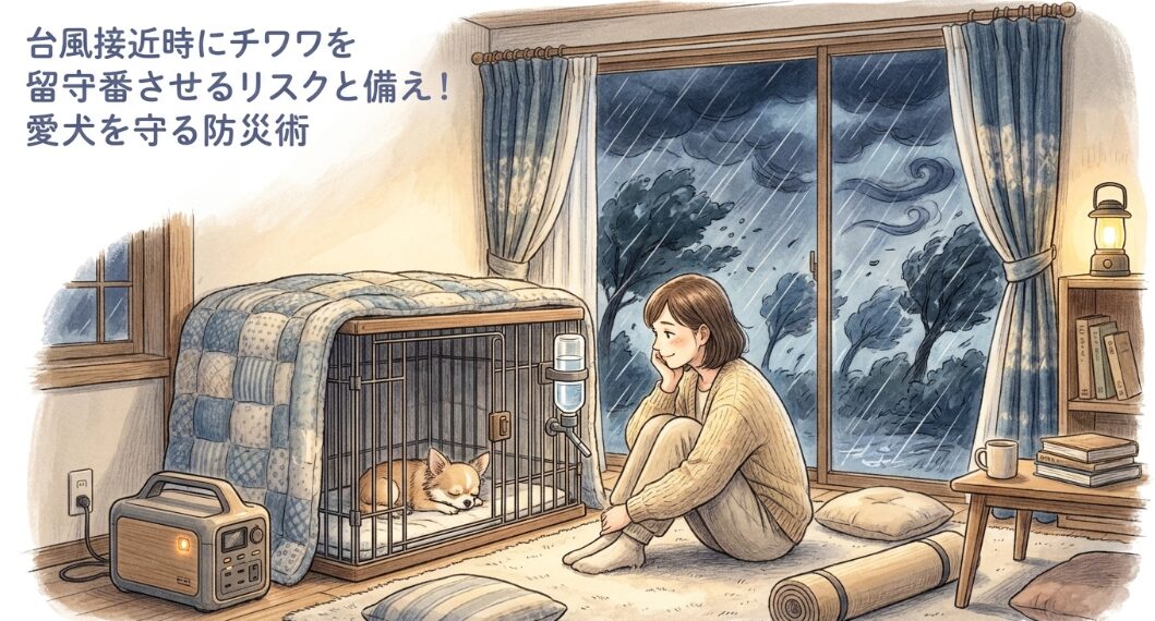 台風接近時にチワワを留守番させる