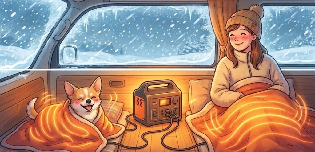 電気毛布を冬の車中泊で使う場合の目安