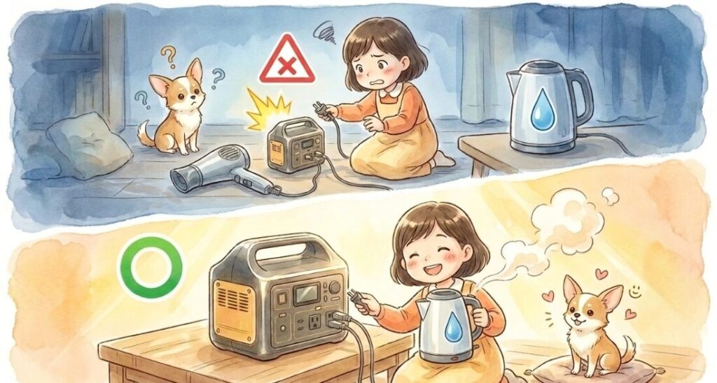 家電が動かない原因と出力の確認