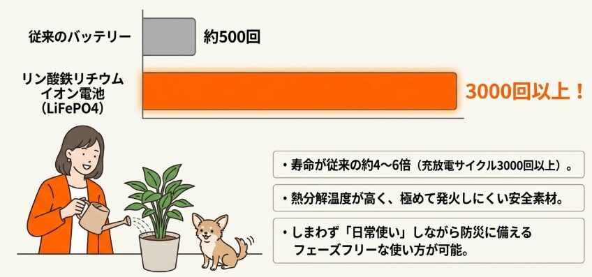 防災時に役立つ長寿命バッテリー