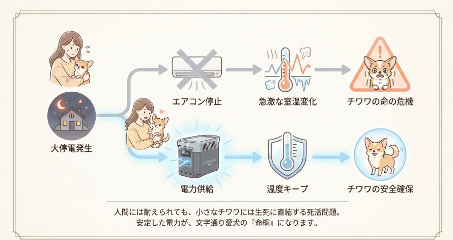 チワワとの防災、ポータブル電源が命綱