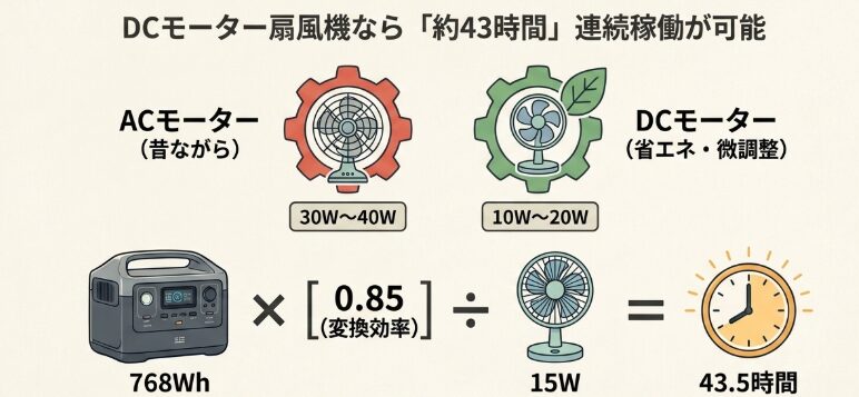扇風機の消費電力と一晩中動かせるバッテリー容量