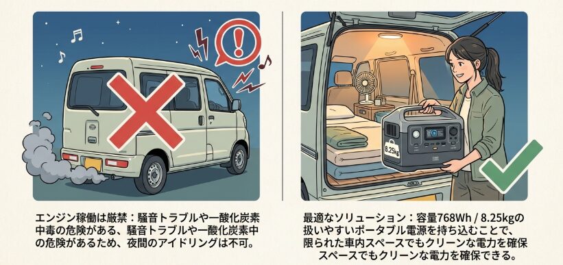 愛車アトレーRSとEcoFlow RIVER2Proで車中泊