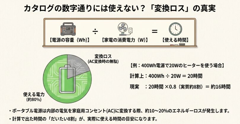 バッテリー容量と使用可能時間の計算