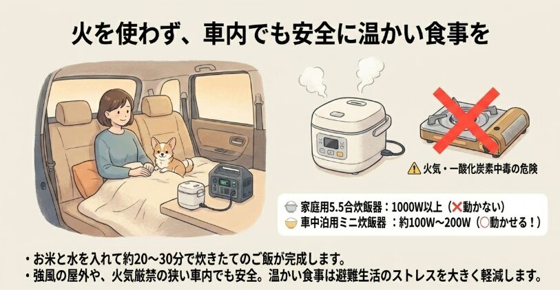 車中泊で重宝する小型炊飯器