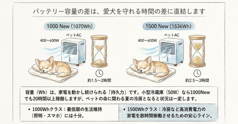 容量の違いで使える家電が変わる
