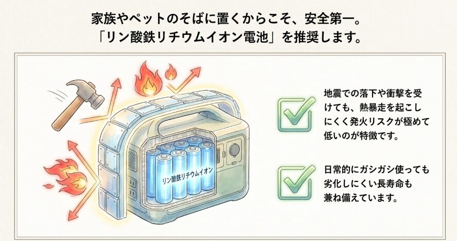 安全性の高いリン酸鉄リチウムイオン