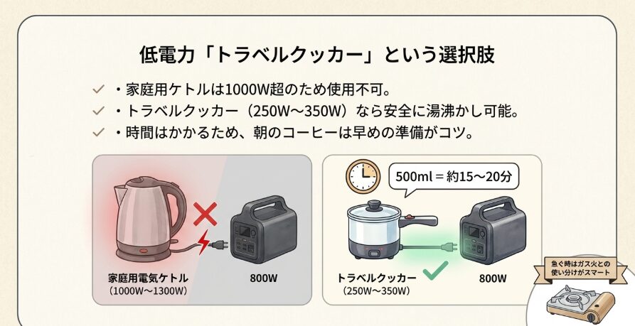 800Wポータブル電源で温かいお湯を沸かす工夫