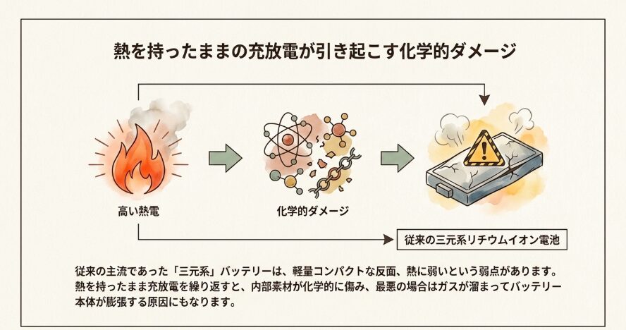 バッテリーの寿命を縮める熱サイクル