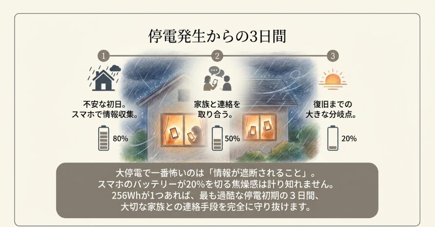 災害時の停電でスマホ充電は何日間もつか