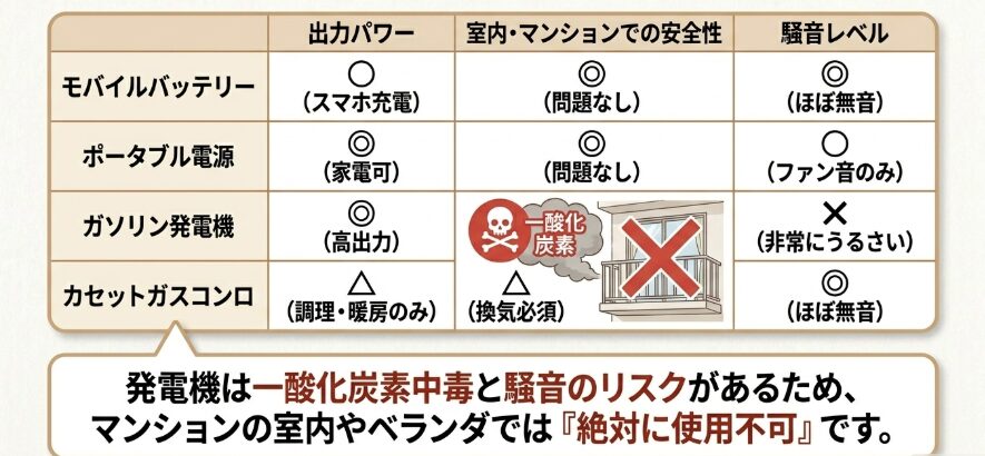 カセットガスや発電機で代用するメリット