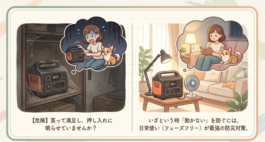 ポータブル電源を防災用に眠らせておくのは危険？放電の現実と普段使いの重要性