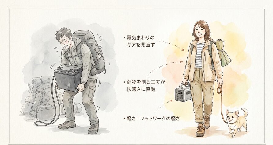 軽いポータブル電源でソロキャンプの持ち運びを楽にする方法