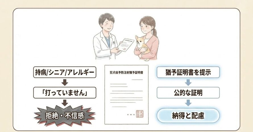 狂犬病や混合ワクチンの猶予証明書をもらう