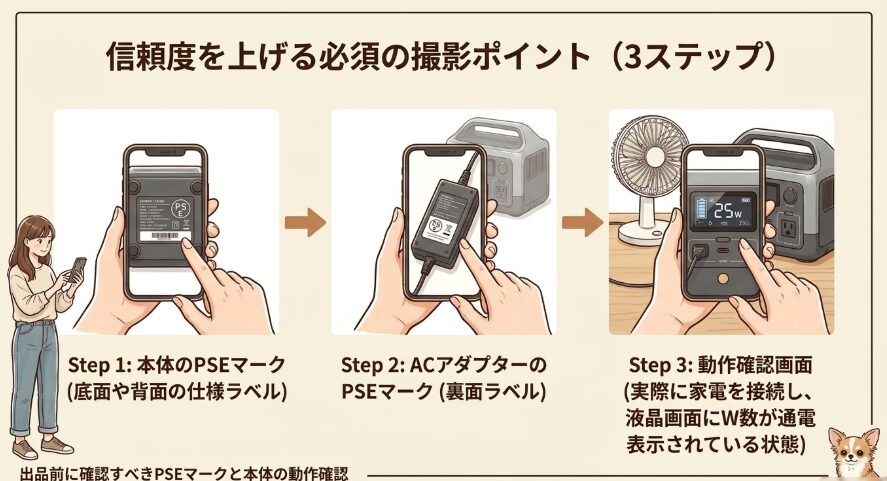出品前に確認すべきPSEマークと本体の動作確認