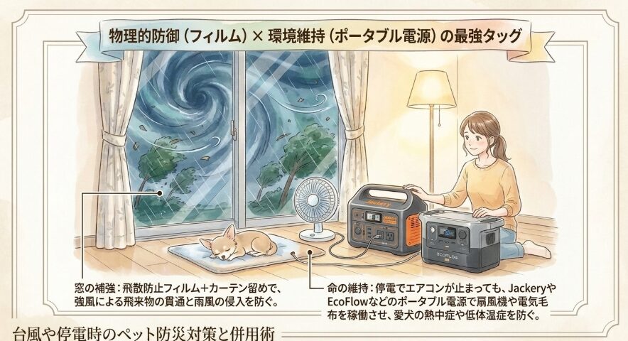 台風や停電時のペット防災対策と併用術