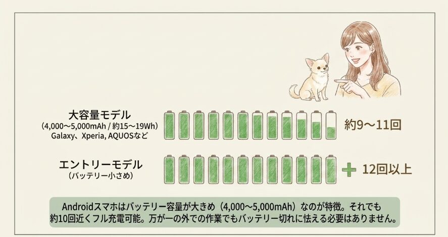 最新のAndroidスマホを充電できる回数の目安