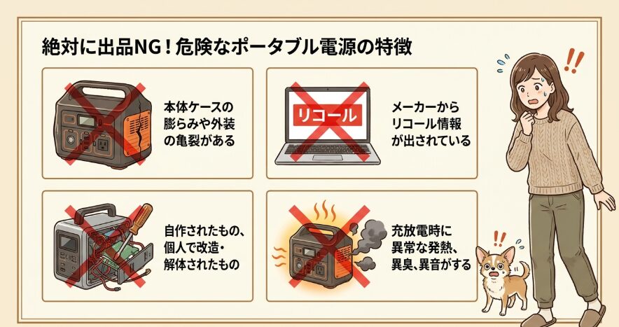 メルカリで出品禁止となる危険なポータブル電源の特徴