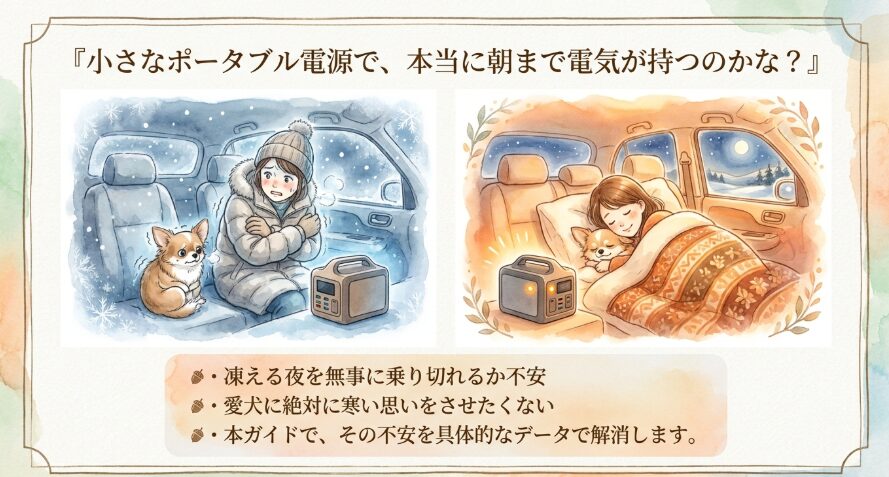 冬キャンプで電気毛布を使うための小型ポータブル電源の不安解消