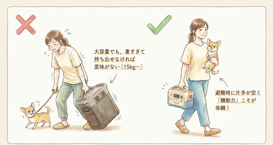 防災用ポータブル電源は「持ち運びやすさ」が命！
