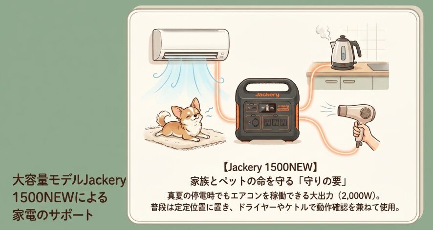 大容量モデルJackery 1500NEWによる家電のサポート