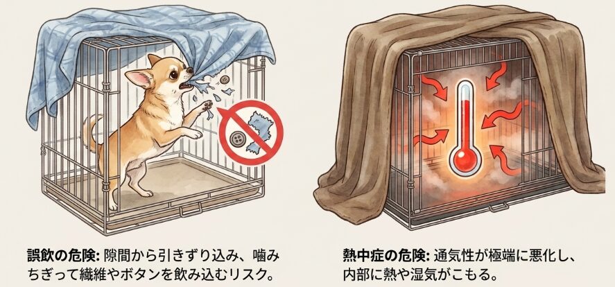 留守番中にケージの屋根を布で代用する危険性