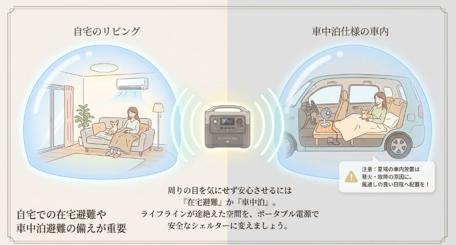 自宅での在宅避難や車中泊避難の備えが重要