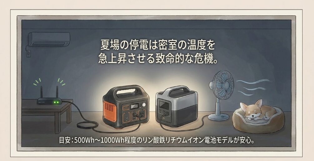 停電時に備えてポータブル電源を接続しておく