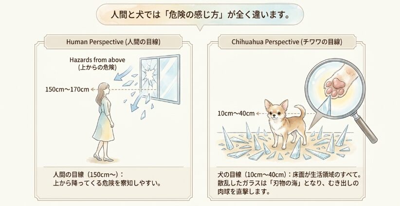 床に近い犬目線で考える室内ガラスの危険度