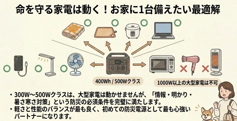 ポータブル電源の300W・400W・500Wで使える家電まとめ