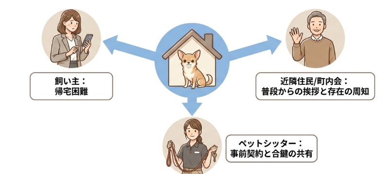 近隣住民やペットシッターとの連携体制づくり
