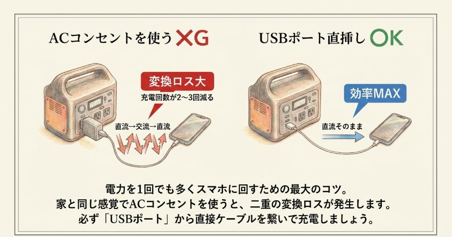 スマホ充電でポータブル電源の電力を無駄にしないコツ