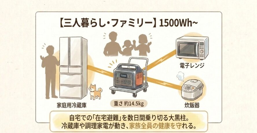 三人暮らしの家族に必要な容量の目安