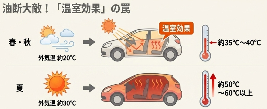 春や秋でも急上昇する自動車内の温度変化