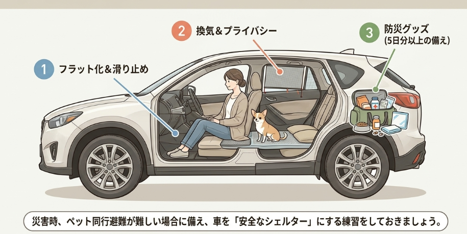 停電や災害時に役立つ愛犬の車中泊避難テク