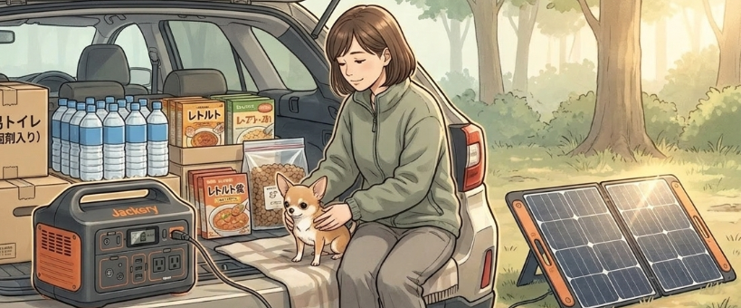 災害時の車中泊避難に備える防災グッズと食料