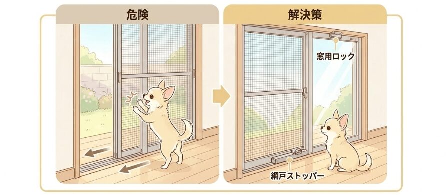 網戸や窓のすり抜けを防止するストッパー設置