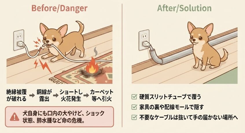 ペット事故で多いコードの噛みつきと感電リスク