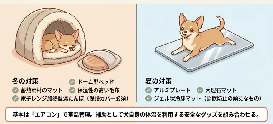 火気を使わないペット用寒さ暑さ対策グッズ活用