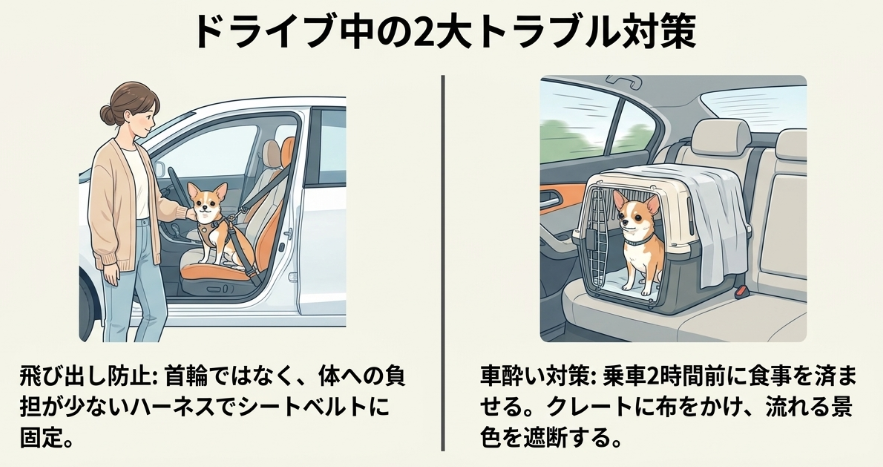 乗車中の飛び出しや酔いを防ぐドライブグッズ