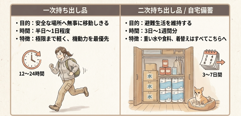 一次持ち出し品と自宅備蓄の決定的な違い