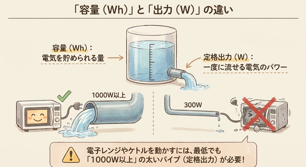 容量だけでなく定格出力を確認する