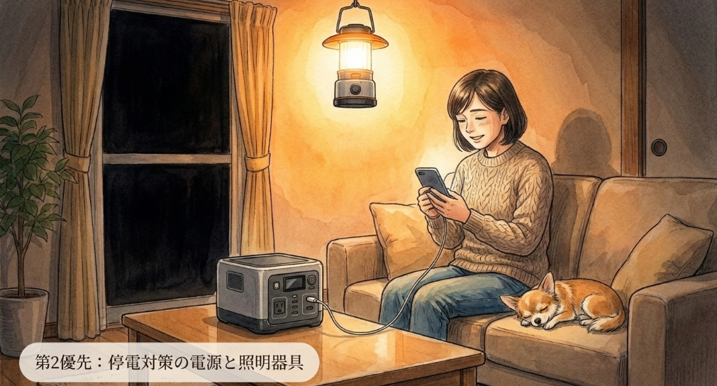 第2優先:停電対策の電源と照明器具